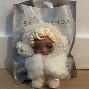 Plush Curly-Haired Doll in White Fuzzy Outfit - Kids Toy